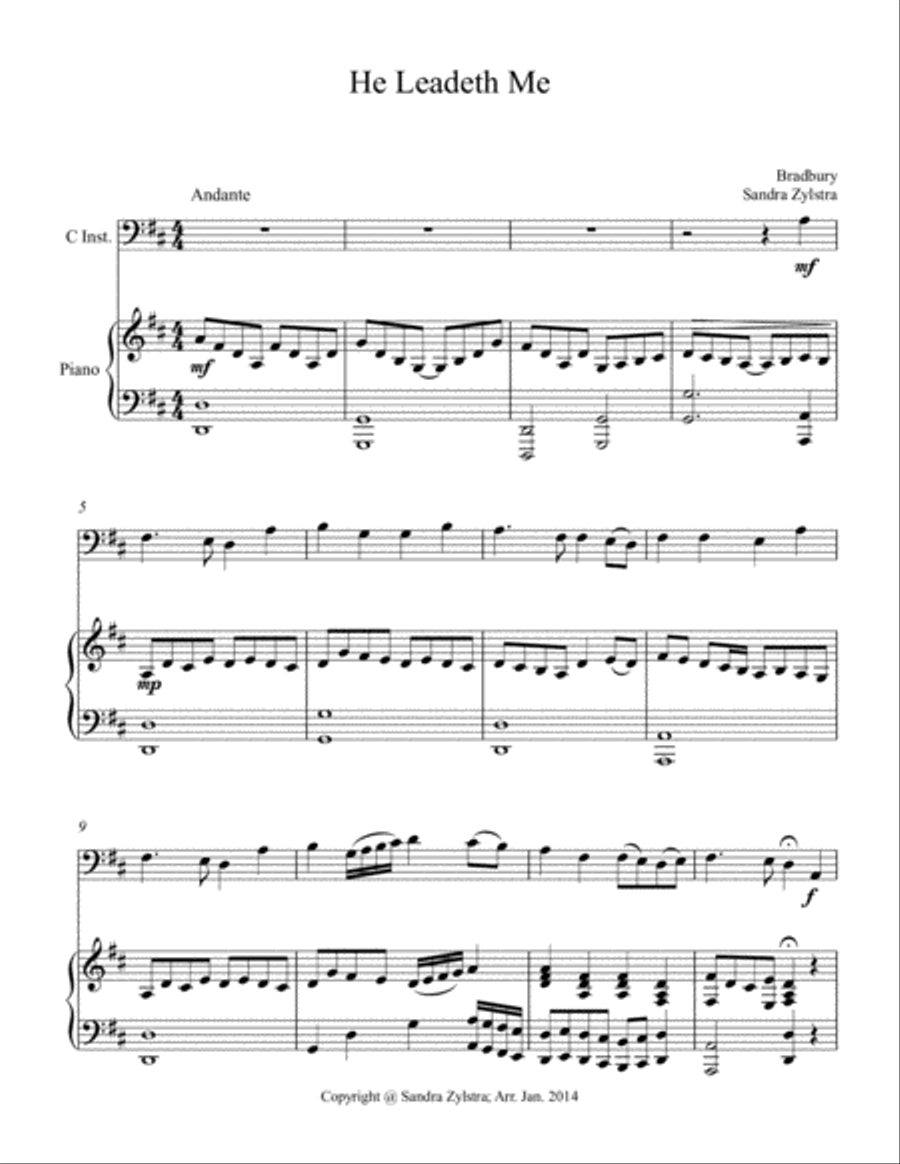 He Leadeth Me (bass C instrument solo) Euphonium scores gallery preview page 2
