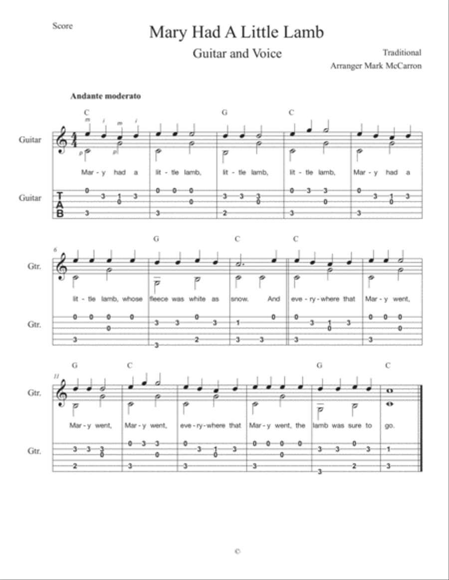 Mary Had A Little Lamb Acoustic Guitar scores gallery preview page 1