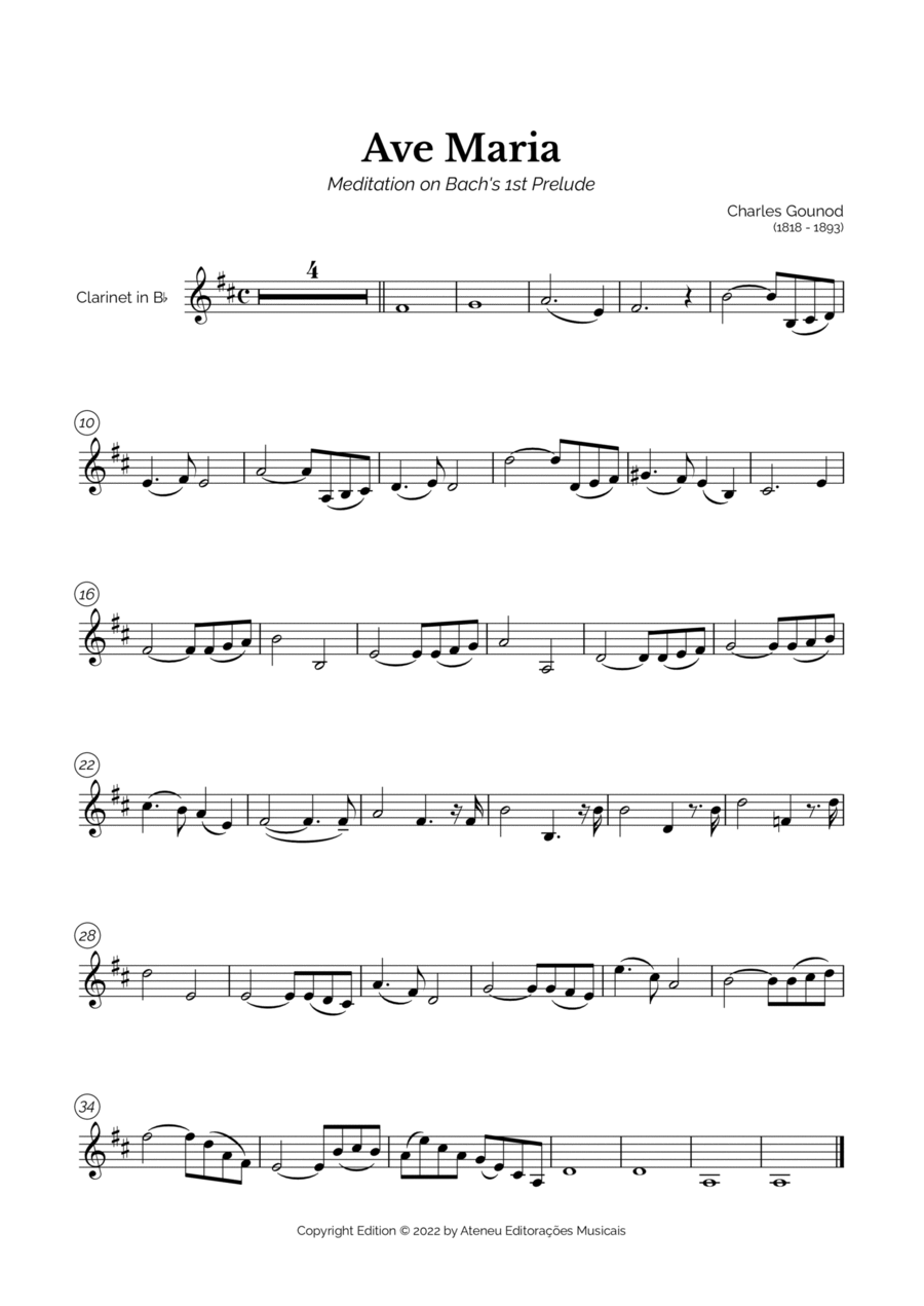 Ave Maria (Charles Gounod) for Easy Clarinet in Bb Flute Duet scores gallery preview page 1