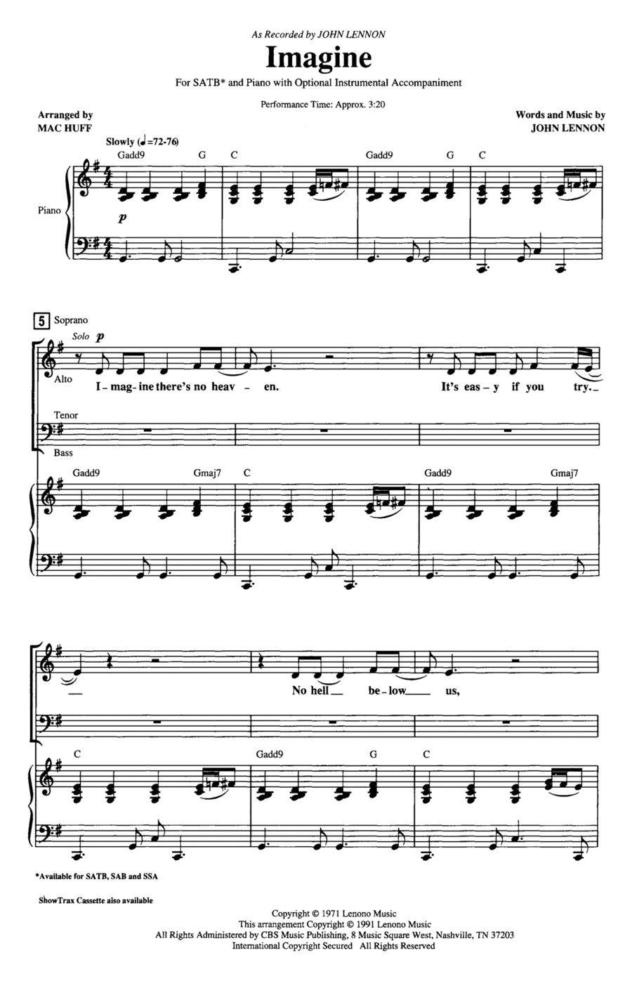 Imagine (arr. Mac Huff) 4-Part scores gallery preview page 1