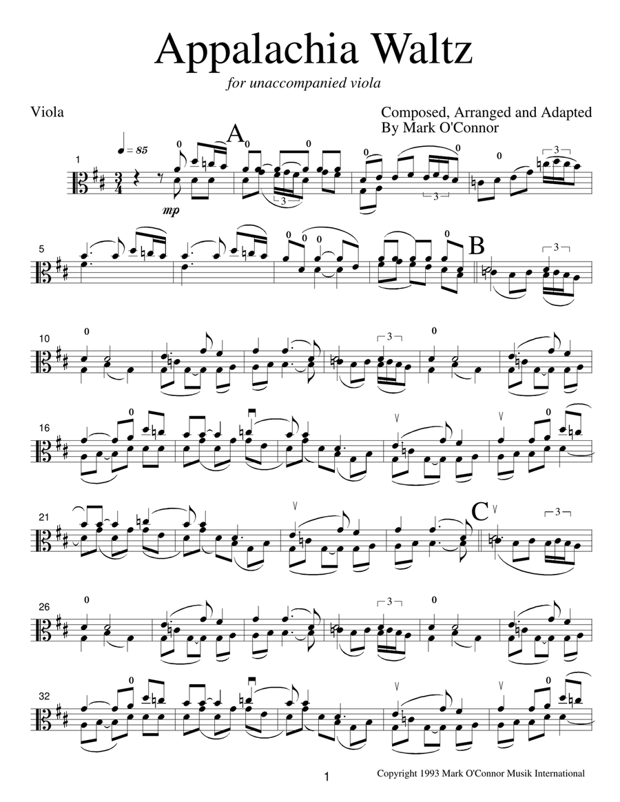 Appalachia Waltz (unaccompanied viola) Viola Solo scores gallery preview page 4