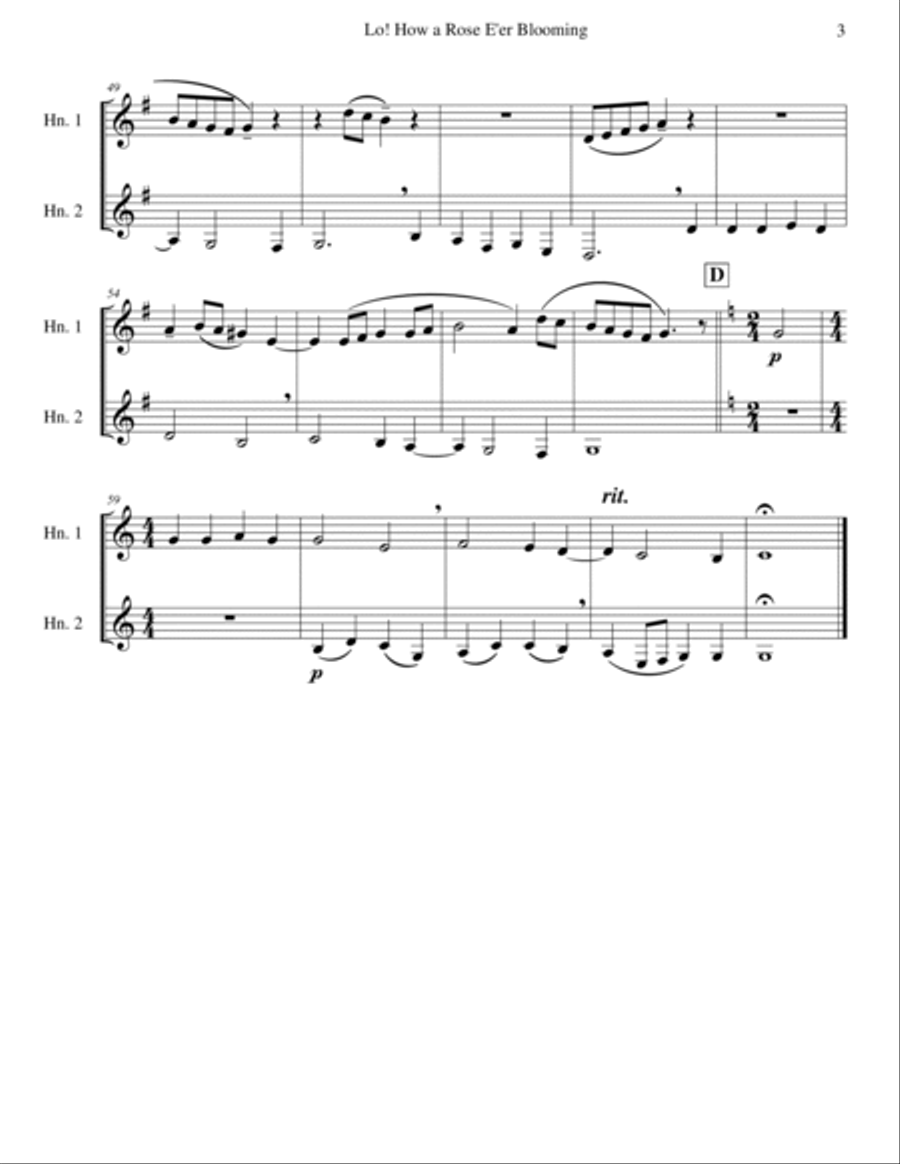 Lo! How a Rose E'er Blooming Brass Duet scores gallery preview page 3