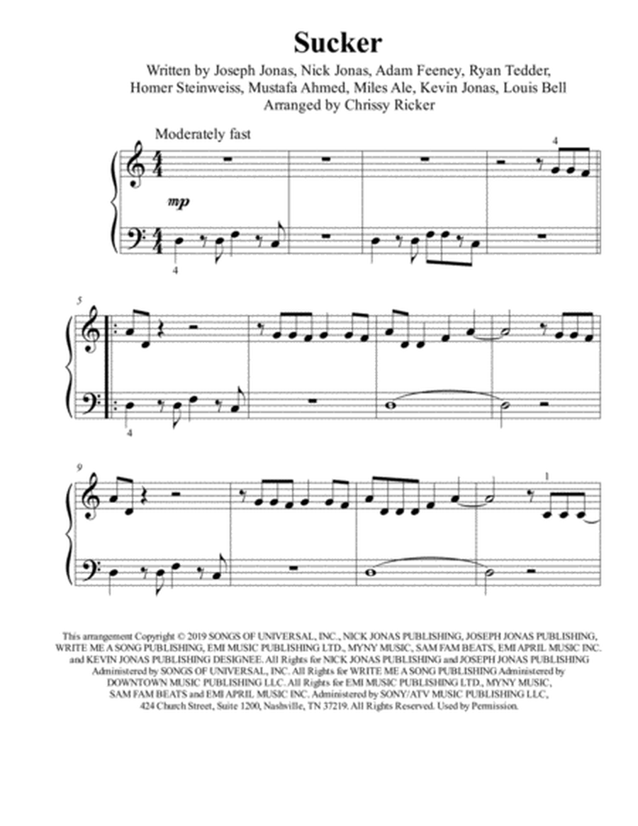 Sucker - beginner/big note piano image number null