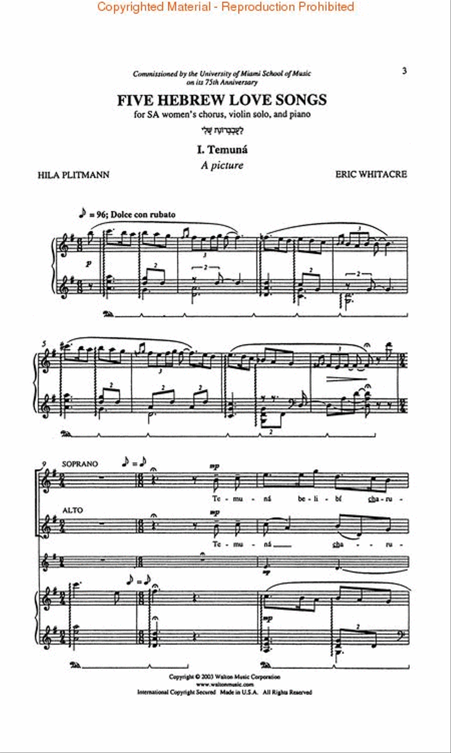 Five Hebrew Love Songs (SA) SA scores gallery preview page 2