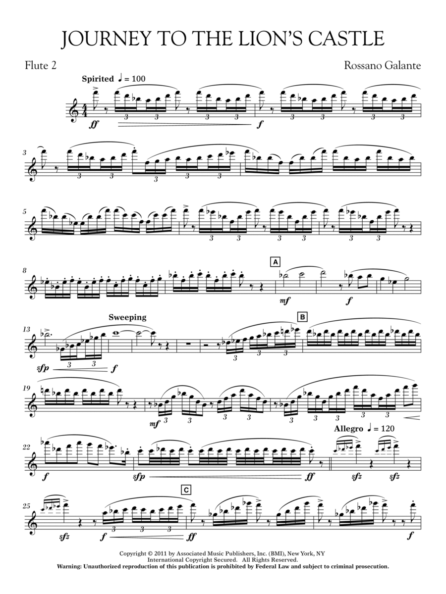 Journey to the Lion's Castle - Flute 2 Concert Band scores gallery preview page 1