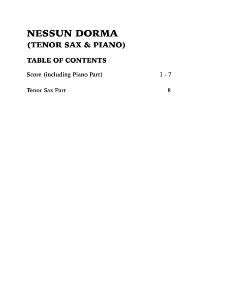 Nessun Dorma (Tenor Sax and Piano) Tenor Saxophone scores gallery preview page 4