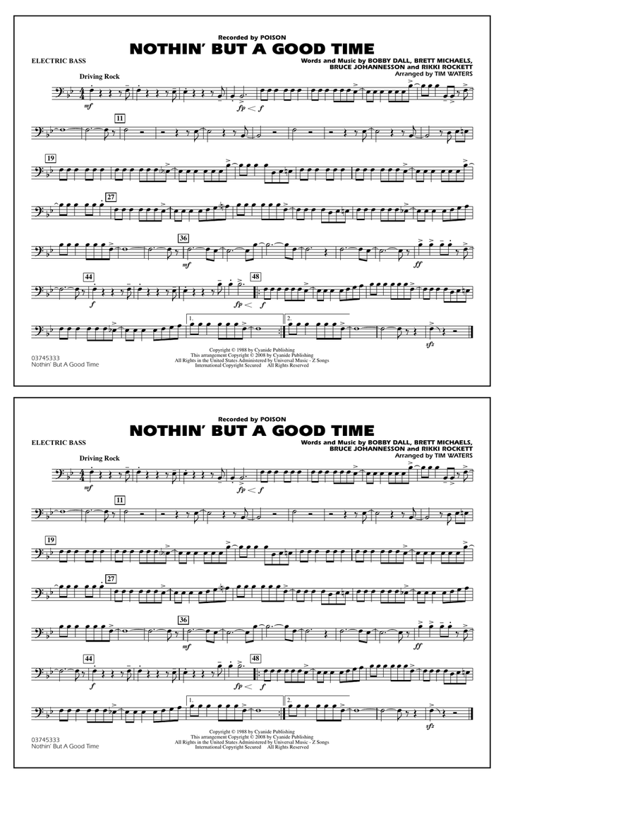 Nothin' But A Good Time - Electric Bass Marching Band scores gallery preview page 1