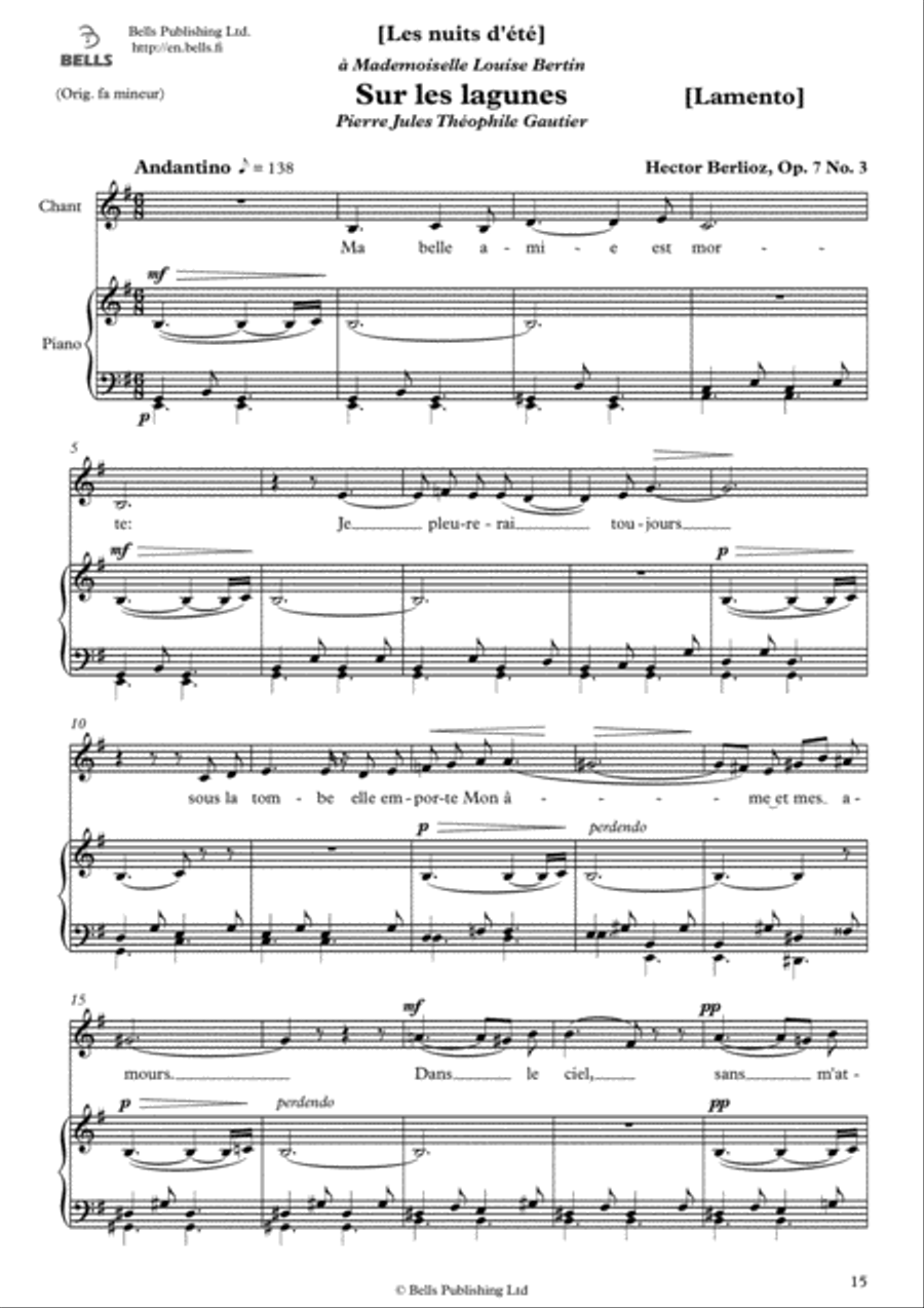 Sur les lagunes (Lamento), Op. 7 No. 3 (E minor) Voice Solo scores gallery preview page 1