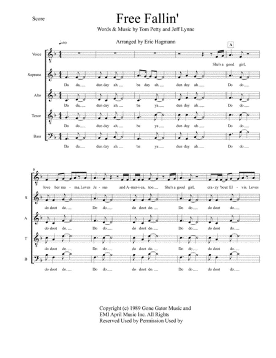Free Fallin' 4-Part scores gallery preview page 1
