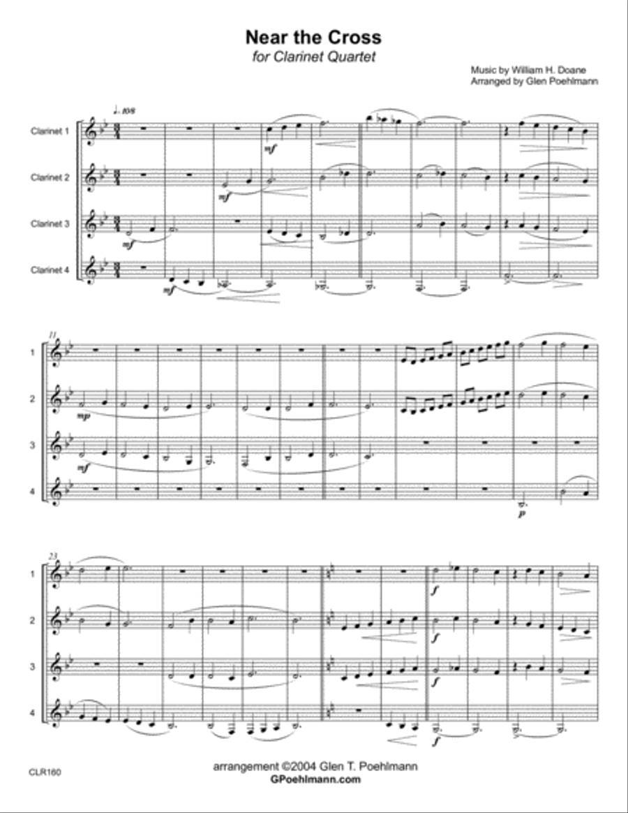 NEAR THE CROSS - CLARINET QUARTET (unaccompanied) Clarinet Quartet scores gallery preview page 1