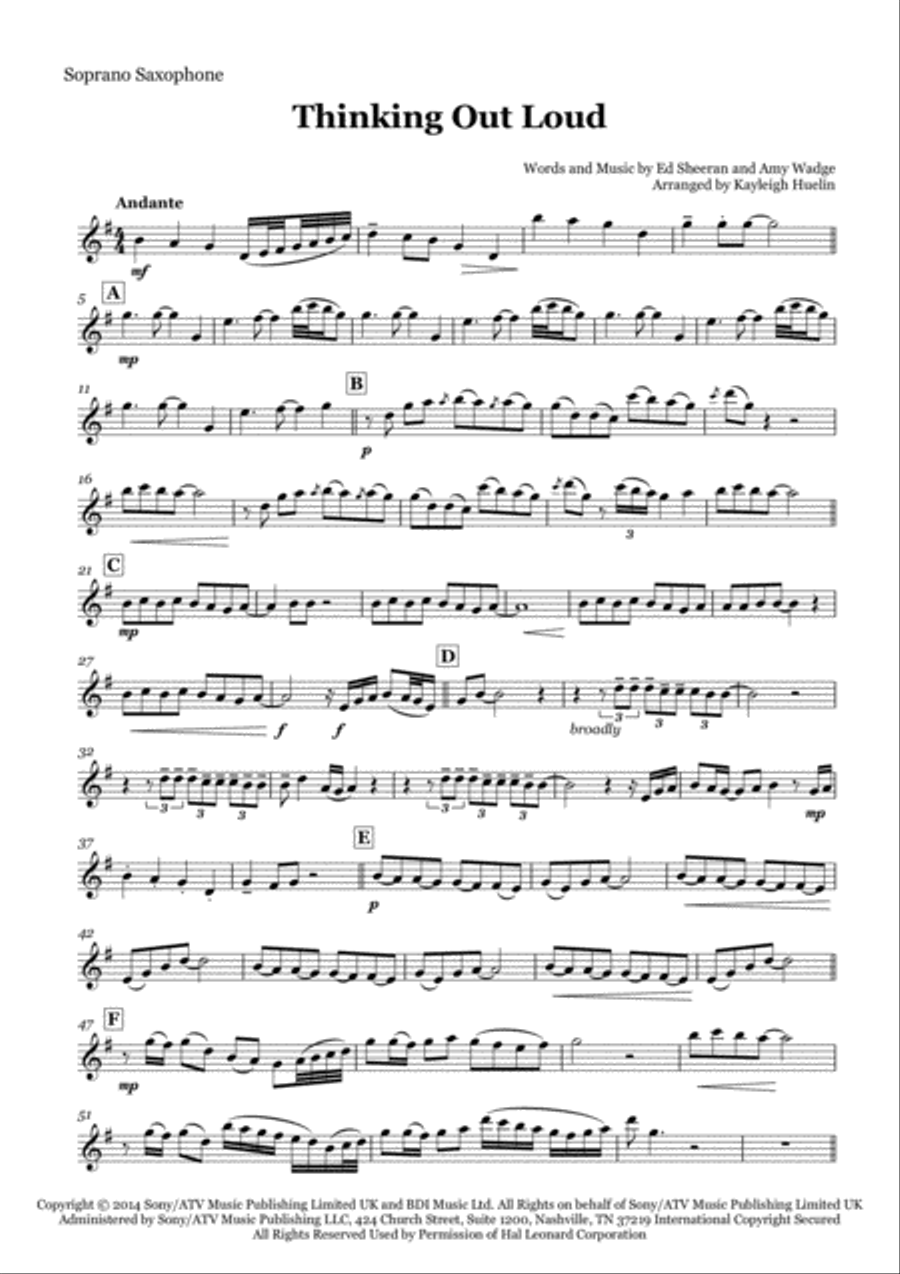 Thinking Out Loud Saxophone Quartet scores gallery preview page 6