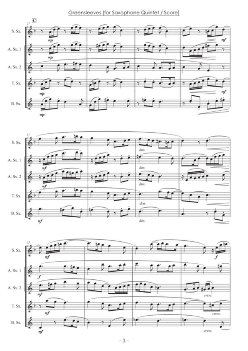 Greensleeves [Saxophone Quintet] - Score Only image number null