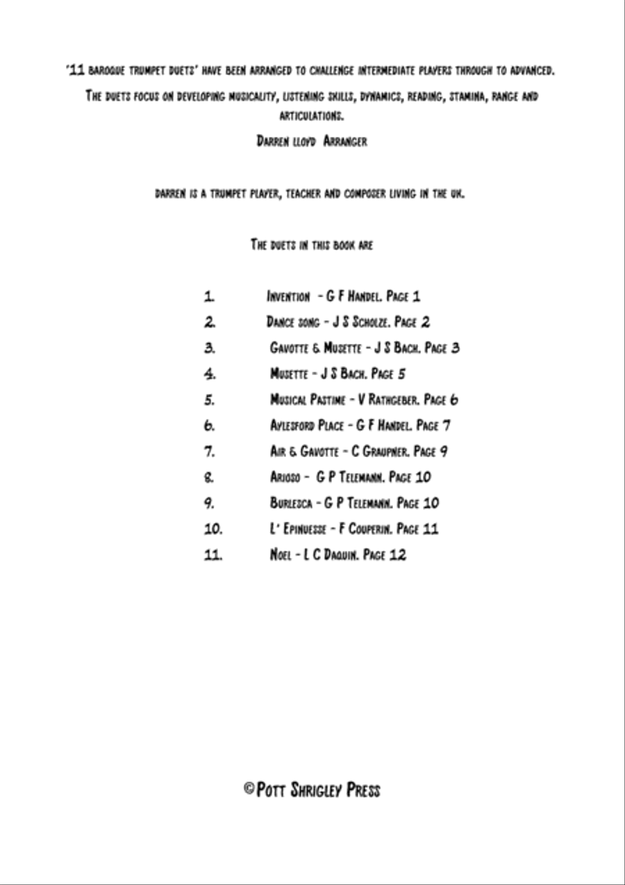 11 Baroque Trumpet duets Trumpet Duet scores gallery preview page 1
