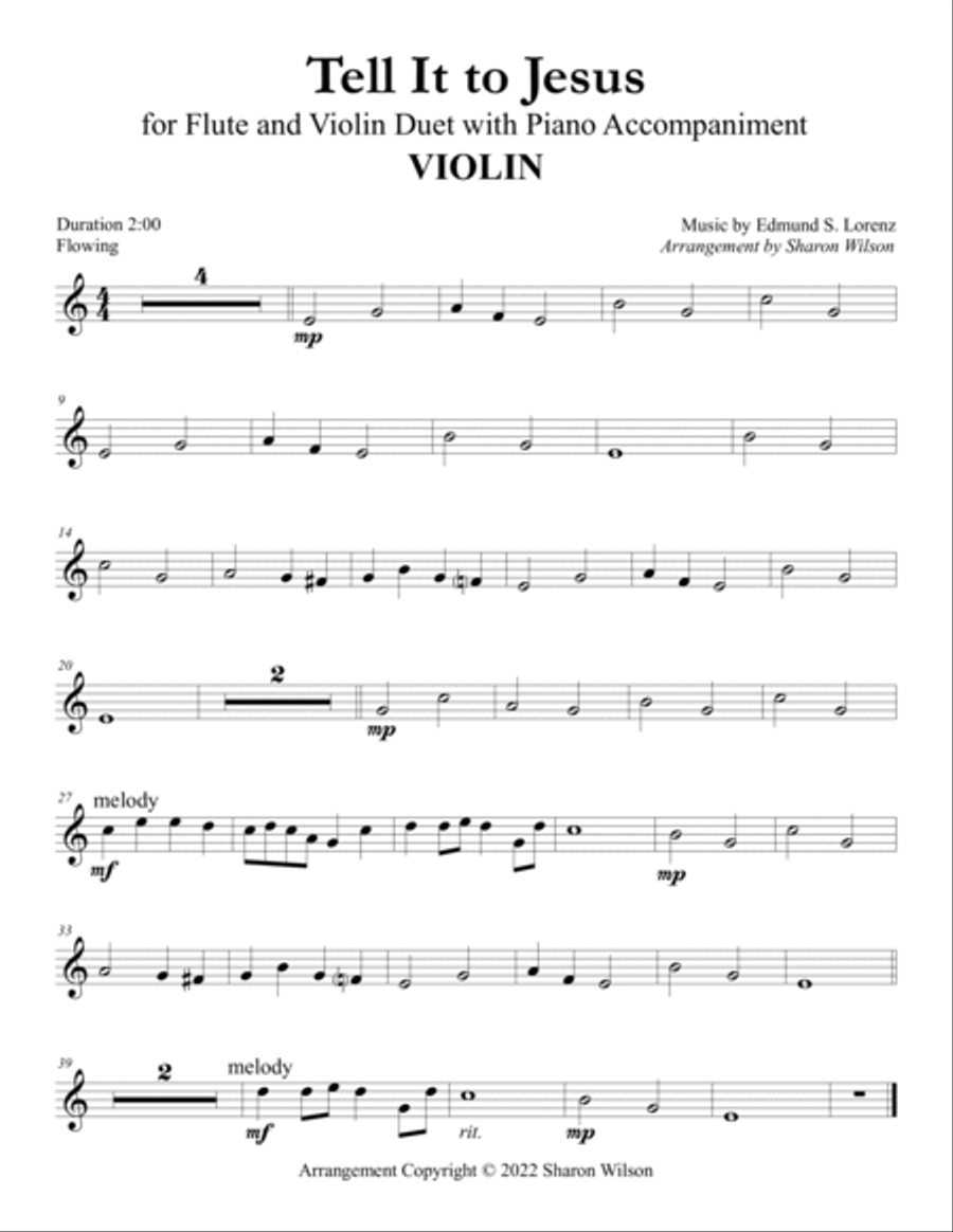 Tell It to Jesus (Easy Flute and/or Violin Duet with Piano Accompaniment) Flute scores gallery preview page 4