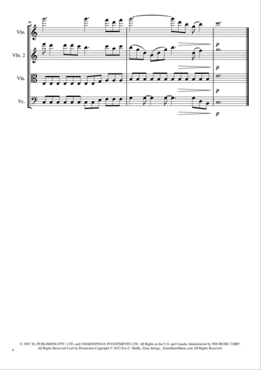 Never Tear Us Apart String Quartet scores gallery preview page 6