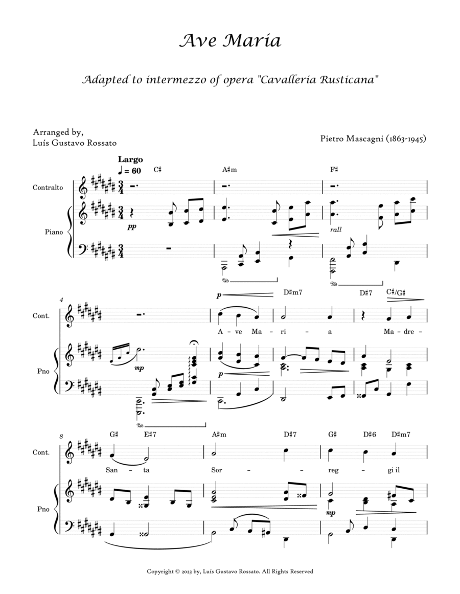 Mascagni - Ave Maria ( CONTRALTO - C# Major) Piano scores gallery preview page 1