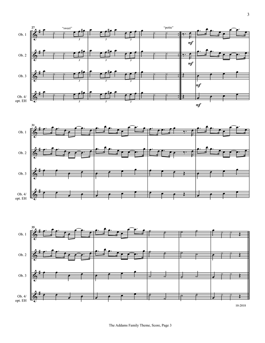 The Addams Family Theme Woodwind Quartet scores gallery preview page 6