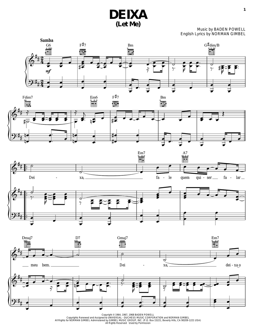 Deixa (Let Me) Piano, Vocal, Guitar scores gallery preview page 1