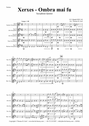 Book cover for Xerxes Largo - Ombra mai fu - Saxophone Quintet