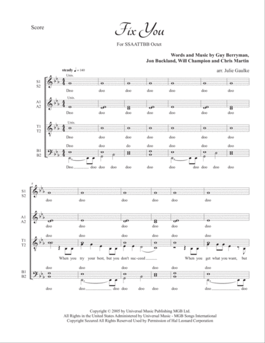 Fix You 4-Part scores gallery preview page 1