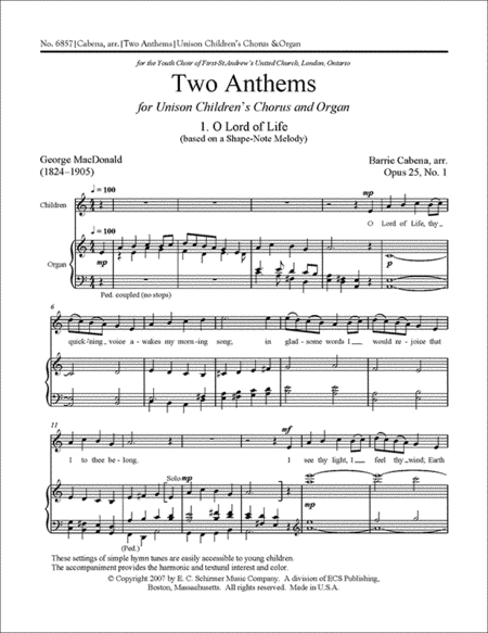 Two Anthems (O Lord of Life and Loving Shepherd of thy Sheep)