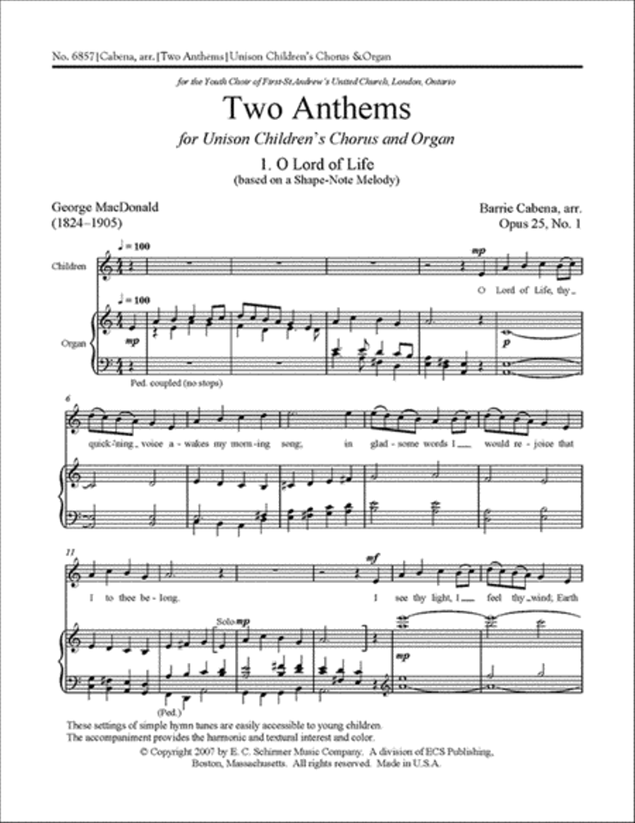 Two Anthems (O Lord of Life & Loving Shepherd of thy Sheep)