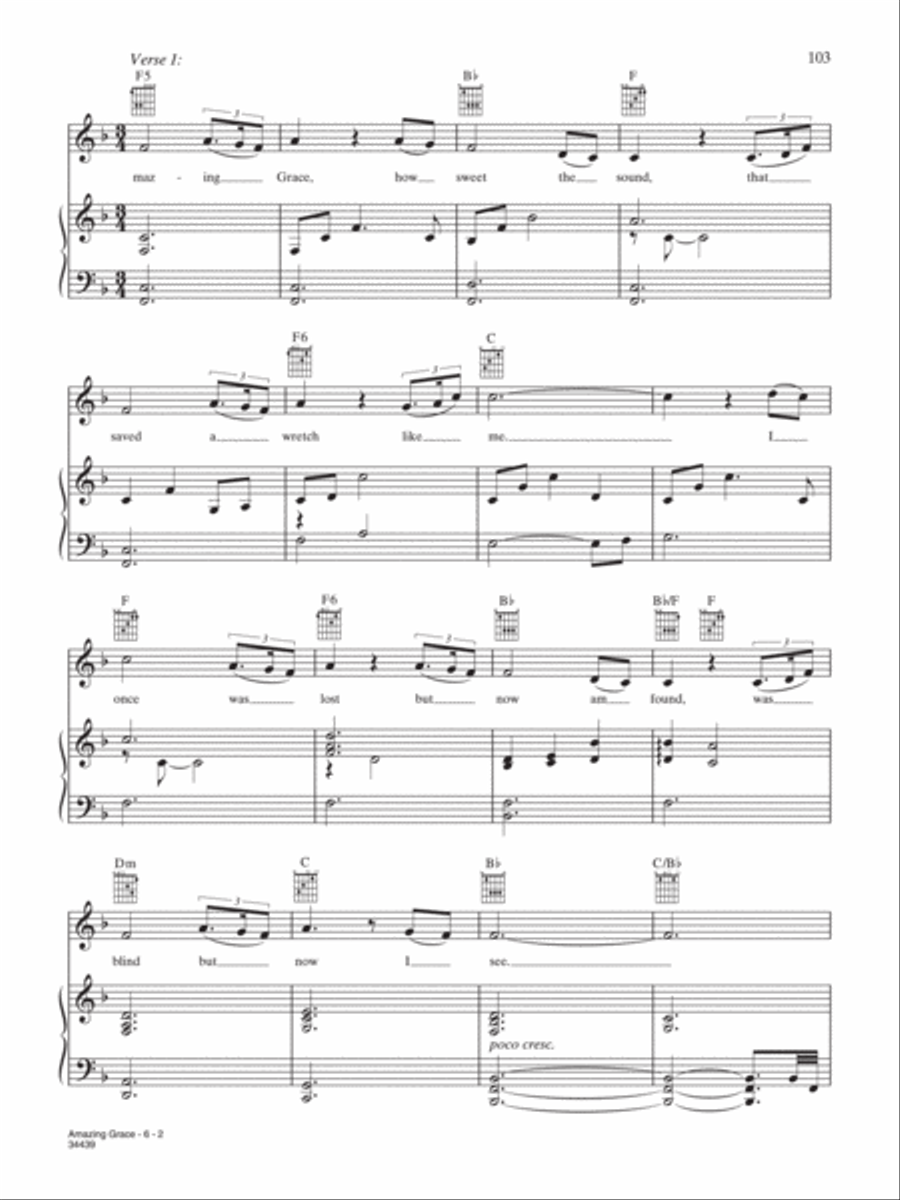 Amazing Grace Piano, Vocal, Guitar scores gallery preview page 2