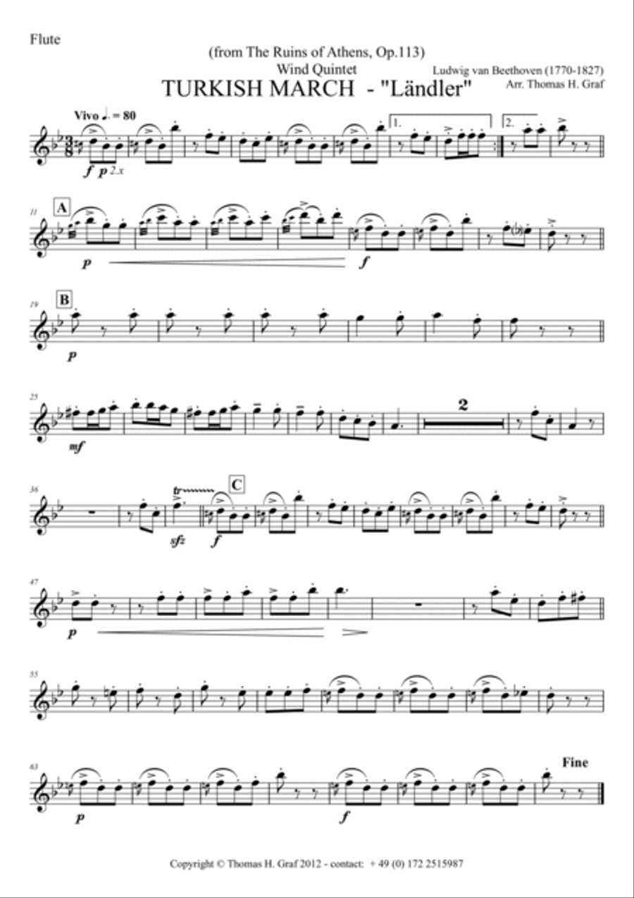 Turkish March Ländler - Beethoven - Wind Quintet Woodwind Quintet scores gallery preview page 3