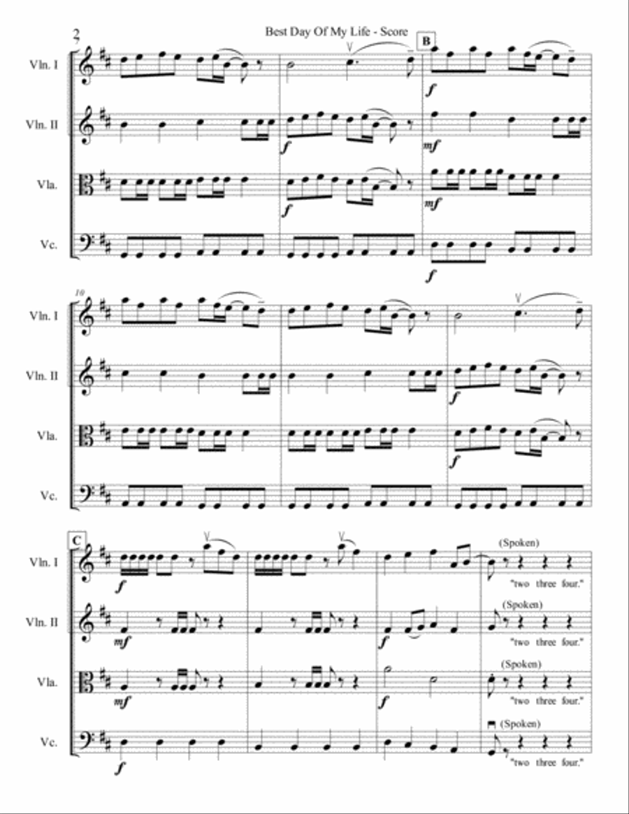 Best Day Of My Life String Quartet scores gallery preview page 2