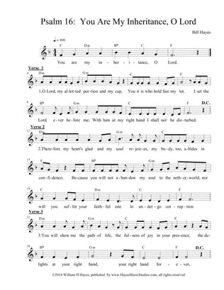 Psalm 16: You Are My Inheritance, O Lord (Easter Vigil 2nd psalm, leadsheet)
