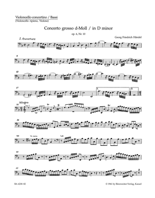 Book cover for Concerto grosso d minor, Op. 6/10 HWV 328