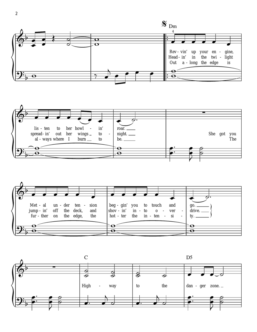 Danger Zone Danger Zone Easy Piano scores gallery preview page 2