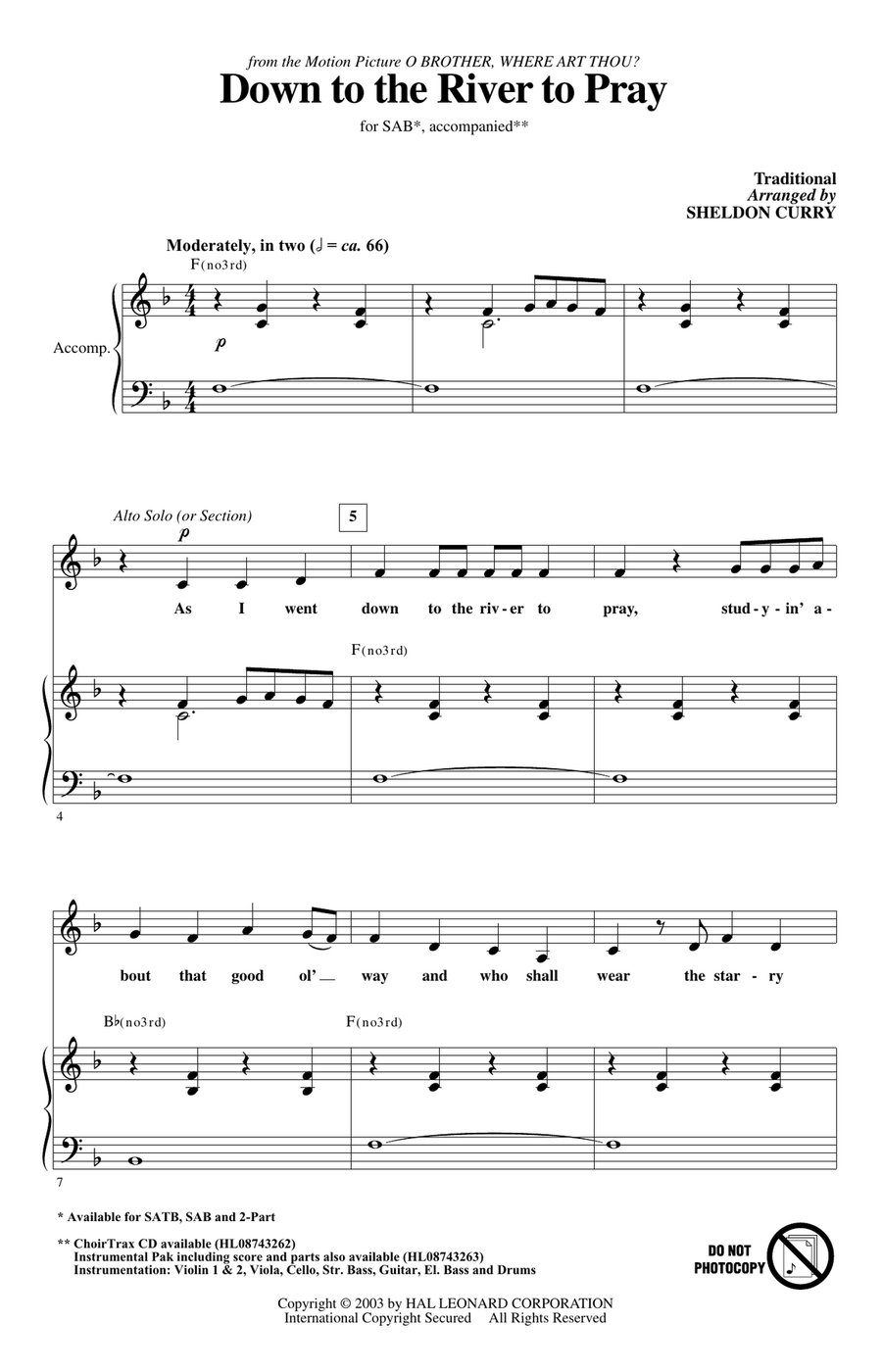 Down To The River To Pray 3-Part scores gallery preview page 1