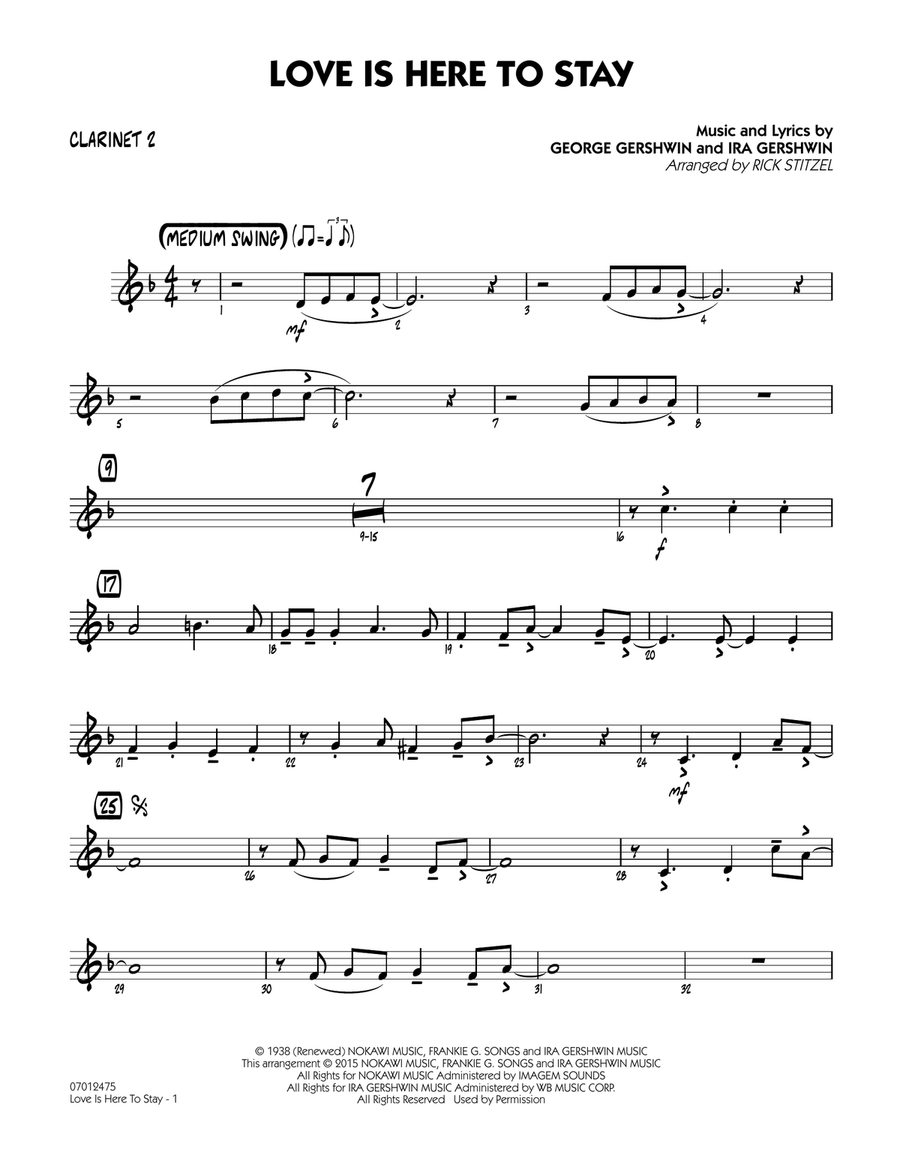 Love Is Here To Stay - Bb Clarinet 2 Jazz Ensemble scores gallery preview page 1