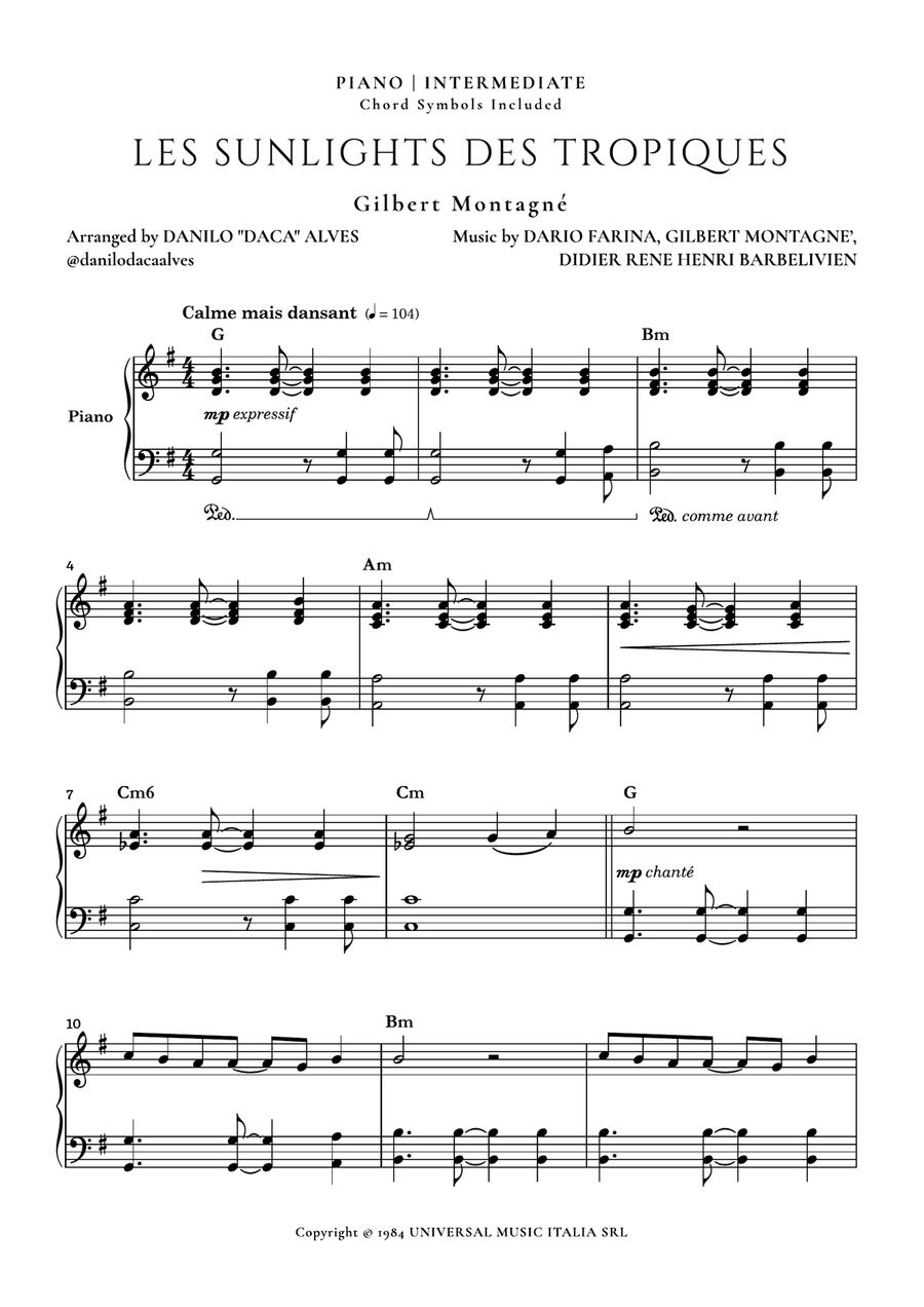 Les Sunlights Des Tropiques Piano Solo scores gallery preview page 1