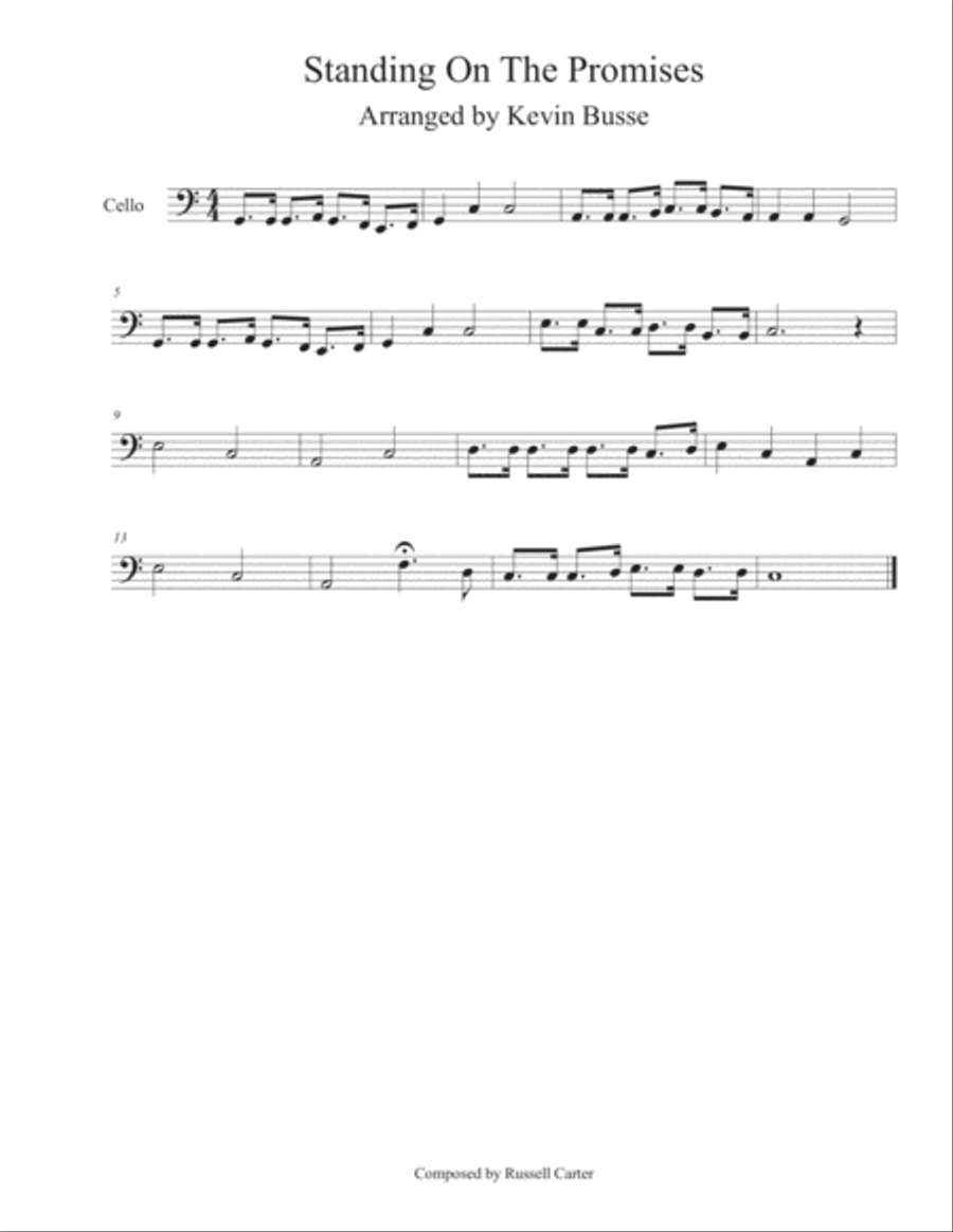 Standing On The Promises (Easy key of C) - Cello Cello Solo scores gallery preview page 1