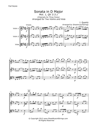 Book cover for Quantz, J. - Sonata in D (Mvt. 1) for Two Violins and Viola
