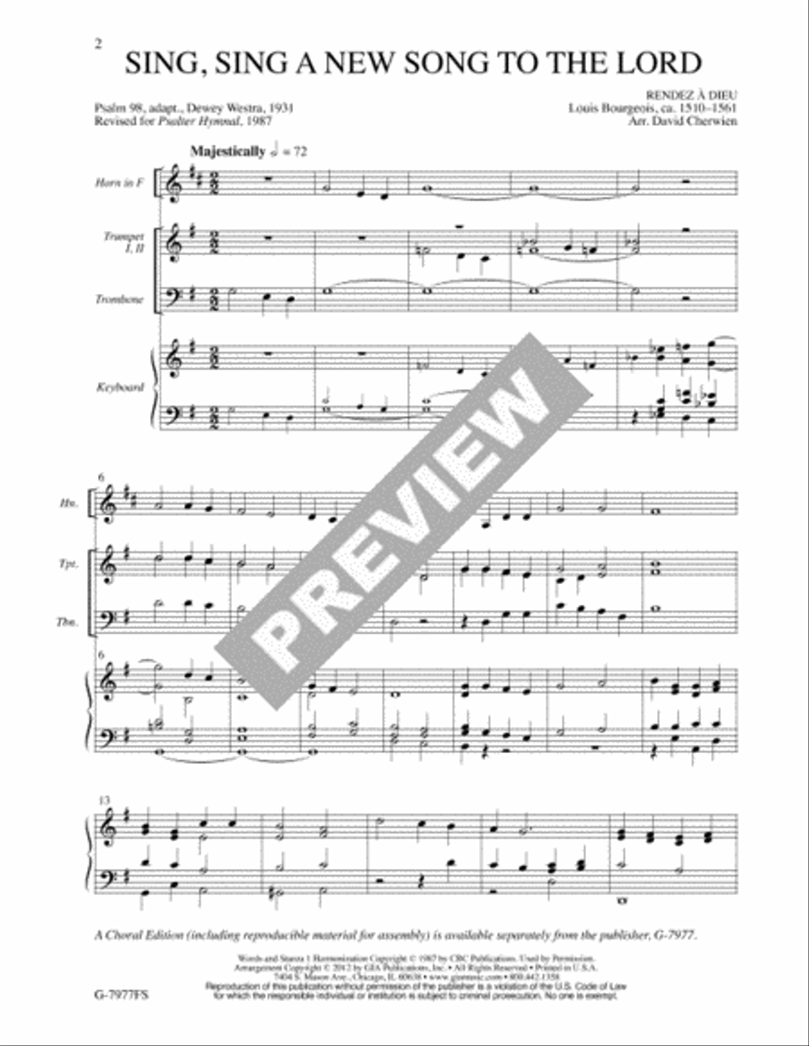 Sing, Sing a New Song to the Lord - Full Score and parts 4-Part scores gallery preview page 2