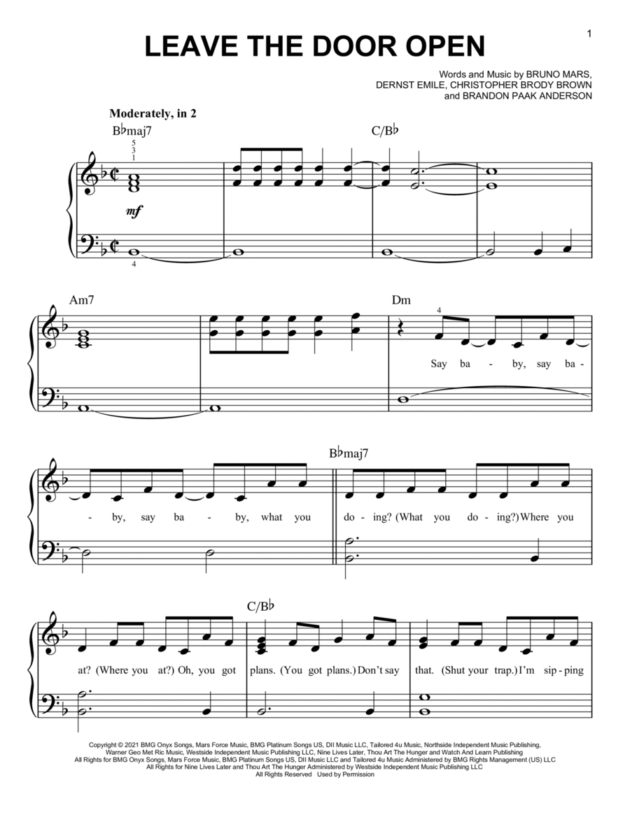 Leave The Door Open Easy Piano scores gallery preview page 1