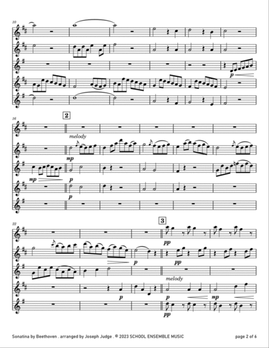 Sonatina by Beethoven for Saxophone Quartet in Schools Saxophone Quartet scores gallery preview page 2