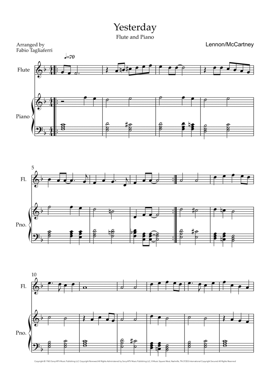 Yesterday Flute Solo scores gallery preview page 1