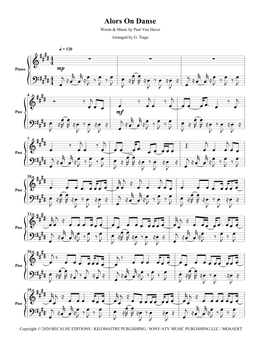 Alors On Danse Piano Solo scores gallery preview page 1