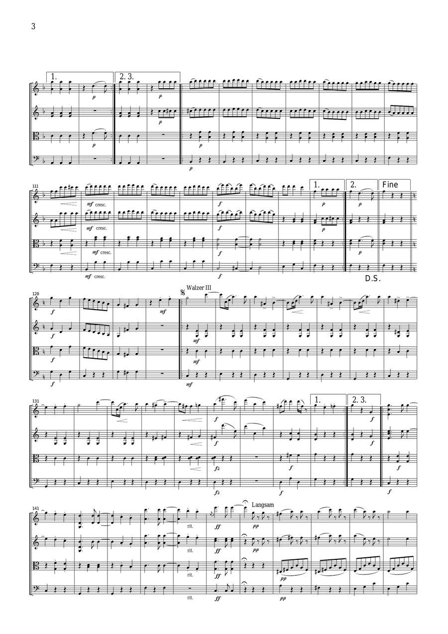 J.Strauss Vienna Blood (Wiener Blut) Waltz, for string quartet, CS105 String Quartet scores gallery preview page 3