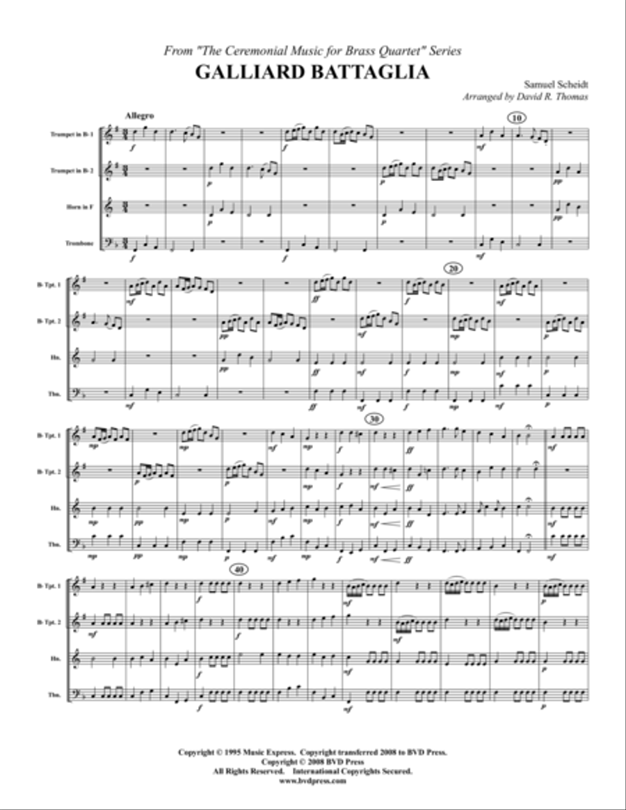 Galliard Battaglia Brass Quartet scores gallery preview page 1