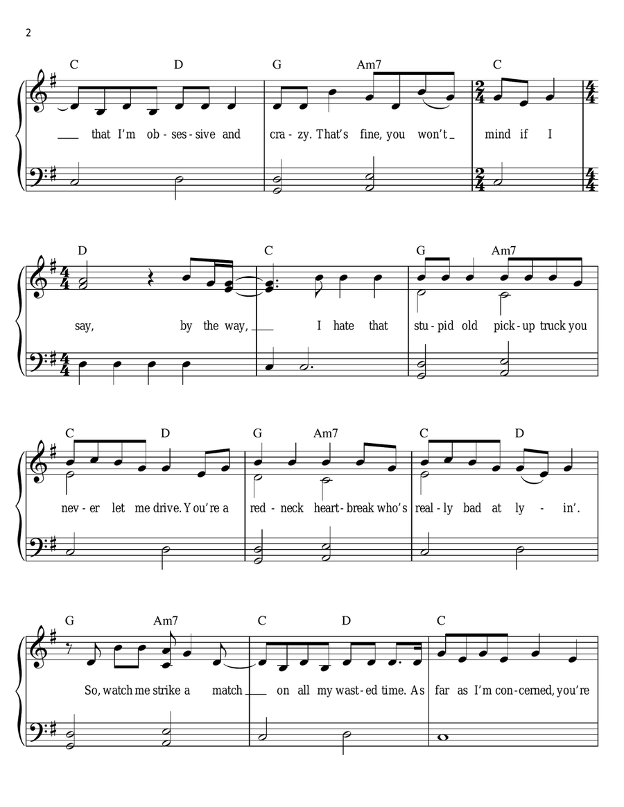 Picture To Burn Easy Piano scores gallery preview page 2