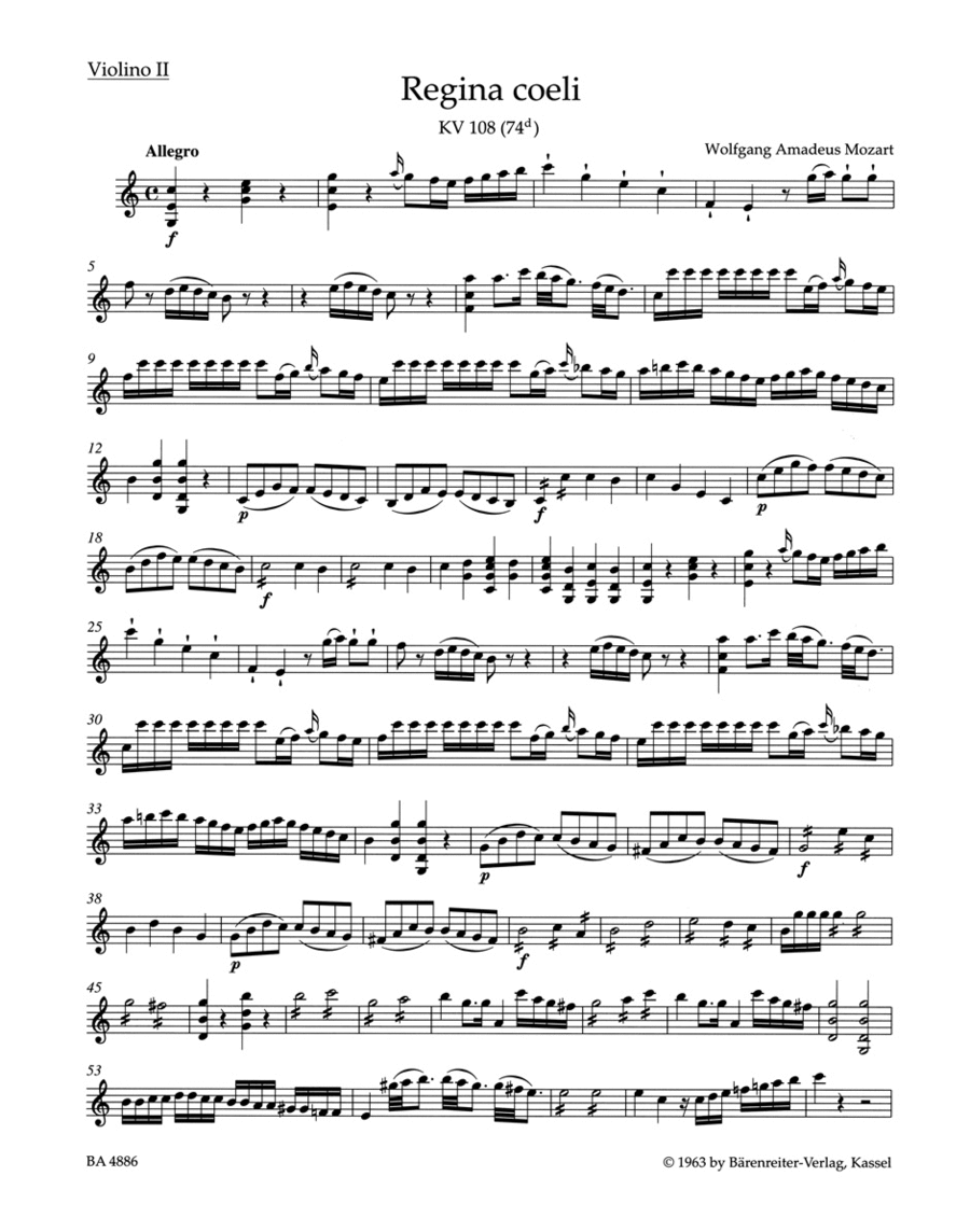 Regina coeli KV 108 (74d) Violin scores gallery preview page 1