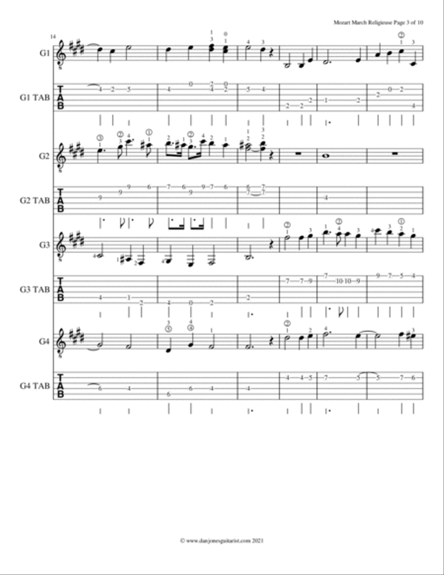 W A Mozart The Priests' March (Marche Religieuse) from The Magic Flute Acoustic Guitar scores gallery preview page 4