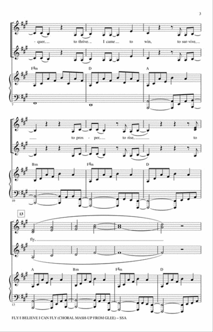 Fly/I Believe I Can Fly (Choral Mash-up from Glee) SSA scores gallery preview page 3