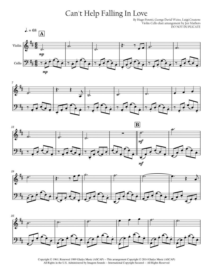 Can't Help Falling In Love String Duet scores gallery preview page 1
