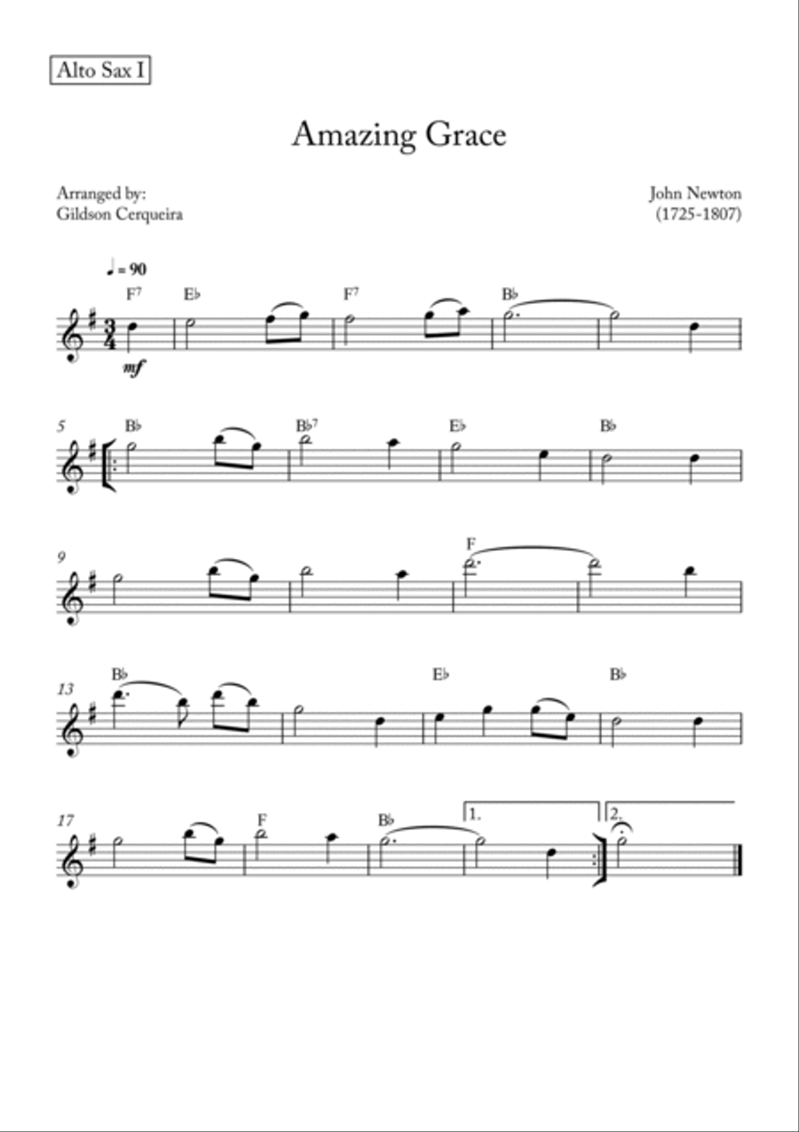 Amazing Grace Saxophone Quintet scores gallery preview page 4